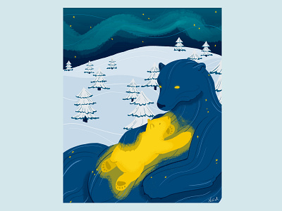 Polar Hug animals bear card christmas design digital drawing digital illustration greeting card holidays illustration night sky winter