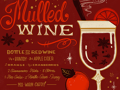Mulled wine lettered libation series drink holiday illustration lettering libation mulled wine retro vintage
