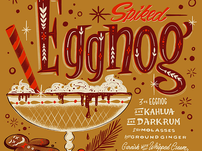 Spiked eggnog lettered libation series booze drinks illustration lettering recipe retro vintage