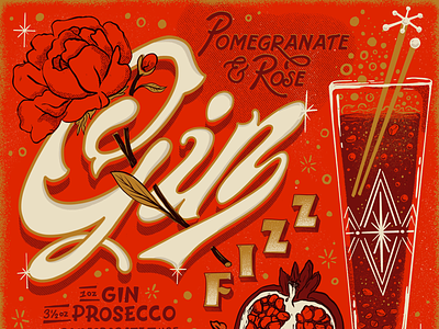 Gin fizz cocktail drink illustration lettering recipe