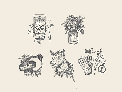 Flower farm icons hand drawn icons illustration sketch vintage