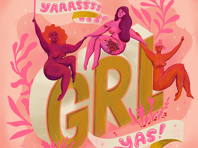 Positive body image female empowerment illustration lettering women