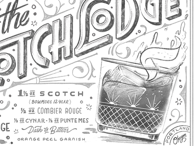 Boozy commission in the works bar booze cocktail hand lettered illustration lettering retro scotch sketch vintage wip