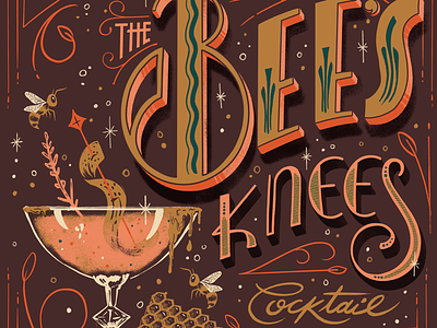 Lettered Libations: the Bee’s Kees Cocktail 1920 cocktail deco hand lettering illustration lettering libation mixed drink retro speakeasy vintage