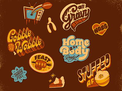 Thanksgiving flair 1980 70s 80s food hand lettering holiday illustration lettering retro stickers thanksgiving vintage