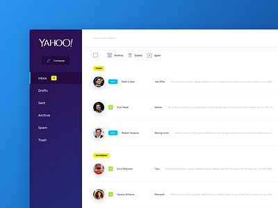 Yahoo Email Redesign clean email modern ui ux yahoo