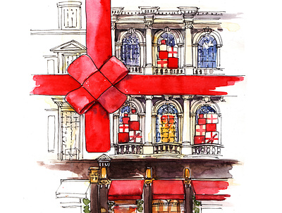 Christmas building architecture art building cafe christmas commercial illustration hand painted illustration sketch watercolor