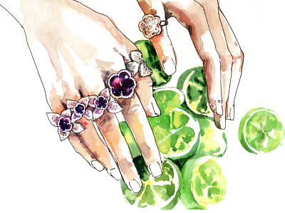 Limes art fashion illustration fruits hand painted illustration jewellery painting sketch watercolor