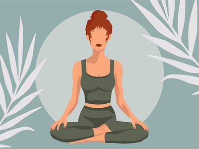 Red hair girl in Lotus pose Yoga Meditation art boho style design girl graphic design healthy illustration lotus pose red hair silhouette yoga