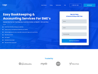 Bookkeeping Service - Sales Funnel Landing Page (Light theme)