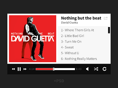 Music Player david guetta design flat gray list music player psd red widget