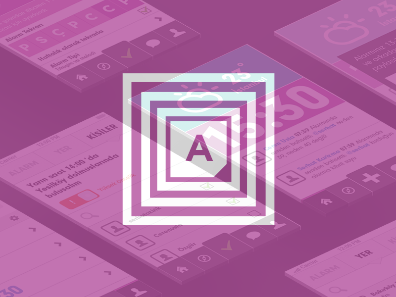 Social Alarm App social calendar alarm clock design flat iphone ios7 logo application purple perspective