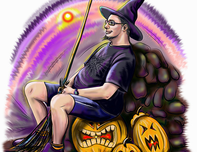 halloween. not only ladies fly on a broomstick. or tired magicia graphic design illustration ui