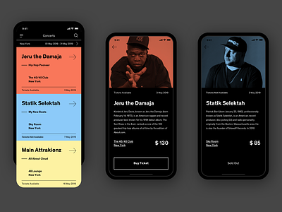 Concert Box app app artists concerts ios list ui minimal app typography ui ux