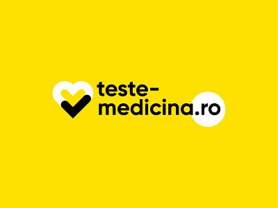 Teste-medicina.ro black black and yellow check checkmark health heart logo logotype mark medicine test vibrant yellow