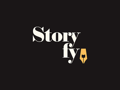 Storyfy book branding dark dark theme engaging fountain pen gold identity logo logotype mark marketing pen stories story writing yellow