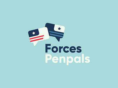 Forces Penpals - United States of America america app blue branding chat chat bubble conversation discussion flag friends identity logo logotype mark messenger red star stripes us usa