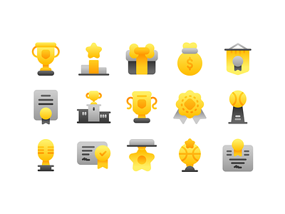 Awards and Badges Icon Pack achievement banner champion competition cup dertificate diploma gold golden gradient icon pack icons medal present prize sports surprise trophy winner
