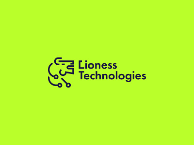 Lioness Technologies Logo animal animals branding geometry icon identity lime green line lion lioness logo logotype minimalism outline outlined logo outlines tech technology vector