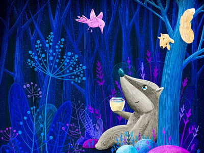 magic forest's inhabitants animals character forest illustration kidsillustration kindness magic mistery night
