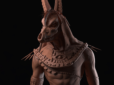 Anubis 3d character clay sculpt vray wip zbrush