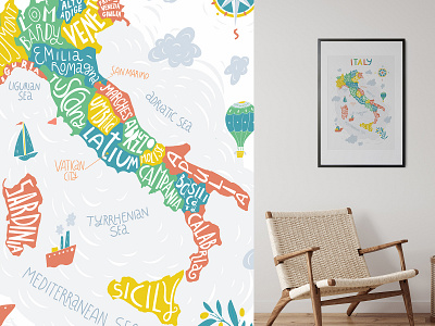Italy Map Typography