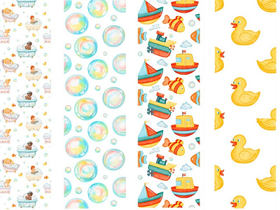 Patterns bath bubbles character design children children illustration design digital watercolor family illustration pattern procreate seamless pattern toys