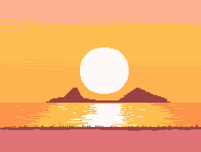 sunset in the style of pixel art 2022 design digital graphic design illustration vector