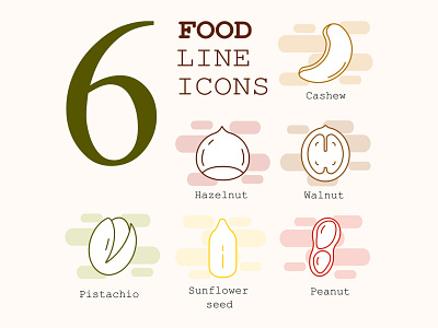 6 Food Line Icons Nuts