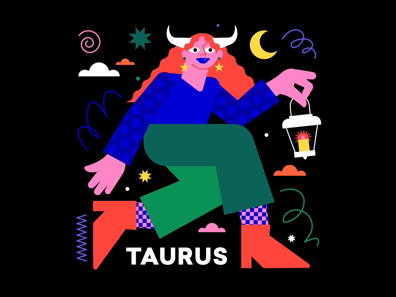 Taurus design doodle gif horoscope illustration