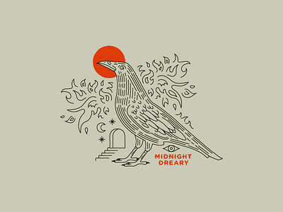 Midnite Dreary bird branding crow design drawing illustration line work