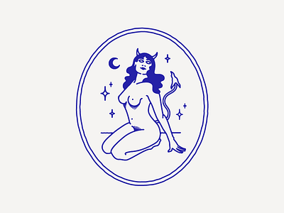 Lovely Lady devil illustration lady line work moon stars