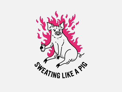 Sweating like a pig doodle flames heat illustration pig