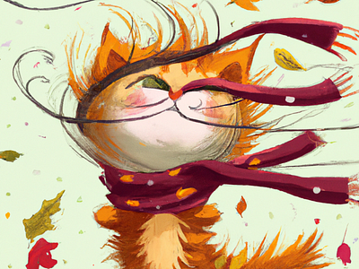 Cat Windy Day autumn branding cat design graphic design illustration vector windy day