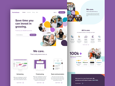Homebase new homepage branding design icons lamnding page landingpage marketing marketing site save time scheduling startups time time tracking ui ux web webdesign website work
