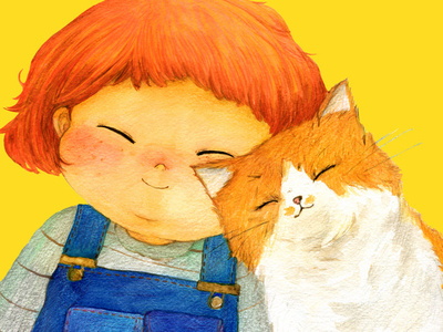Me and my cat animal cat character children childrensbooks drawing illustration kidlit kids books painting pet watercolor