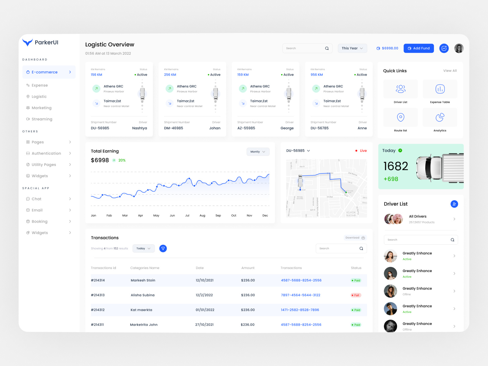 Logistic Overview Dashboard | ParkerUI by Parker on Dribbble