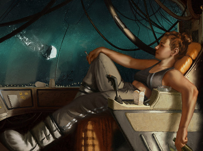 Space Rest classical fantasy female illustration realistic representational rest sci fi sciencefiction semi realistic semirealistic
