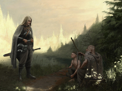 The Lake classical fantasy illustration realistic representational