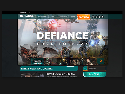 Client - Trion Worlds - Defiance Landing Page game art gaming website graphic design ui