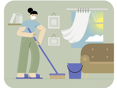 cleaning adobe illustrator design flat girl illustration vector illustration