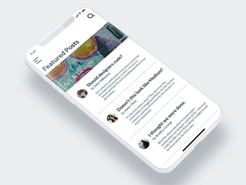 Blog feed mockup ui kit hire app blog ux ui iphone x ios