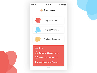 Recovree Home Page app goals health ios mental health recovery to do tracking ui