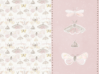 moths design hand drawn illustration seamless surface design textile design