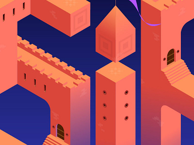 Isometric WIP architecture design illustration isometric monument valley wip