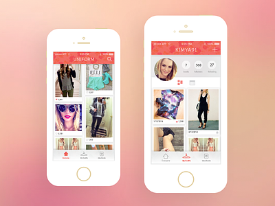 Fashion App Concept clothes fashion flat gradient hair iphone outfits pink profile shoes tabs ui