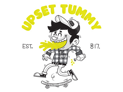 Upset Tummy brand character illustration mascot puke skateboard