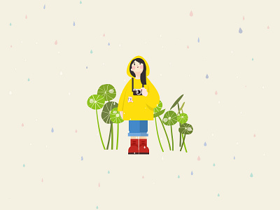 Raining colorful girl illustration rainy spring