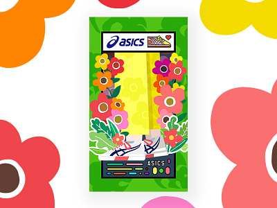 Our summer advertisement asics brand colorful flowers illustration kids sport