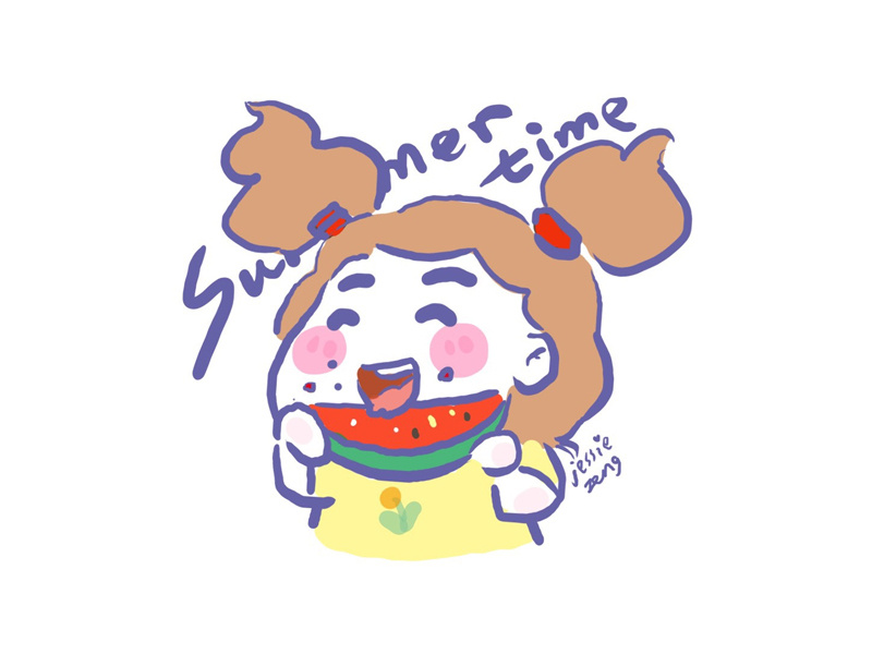 Summer time colorful illustration summer girl watermelon